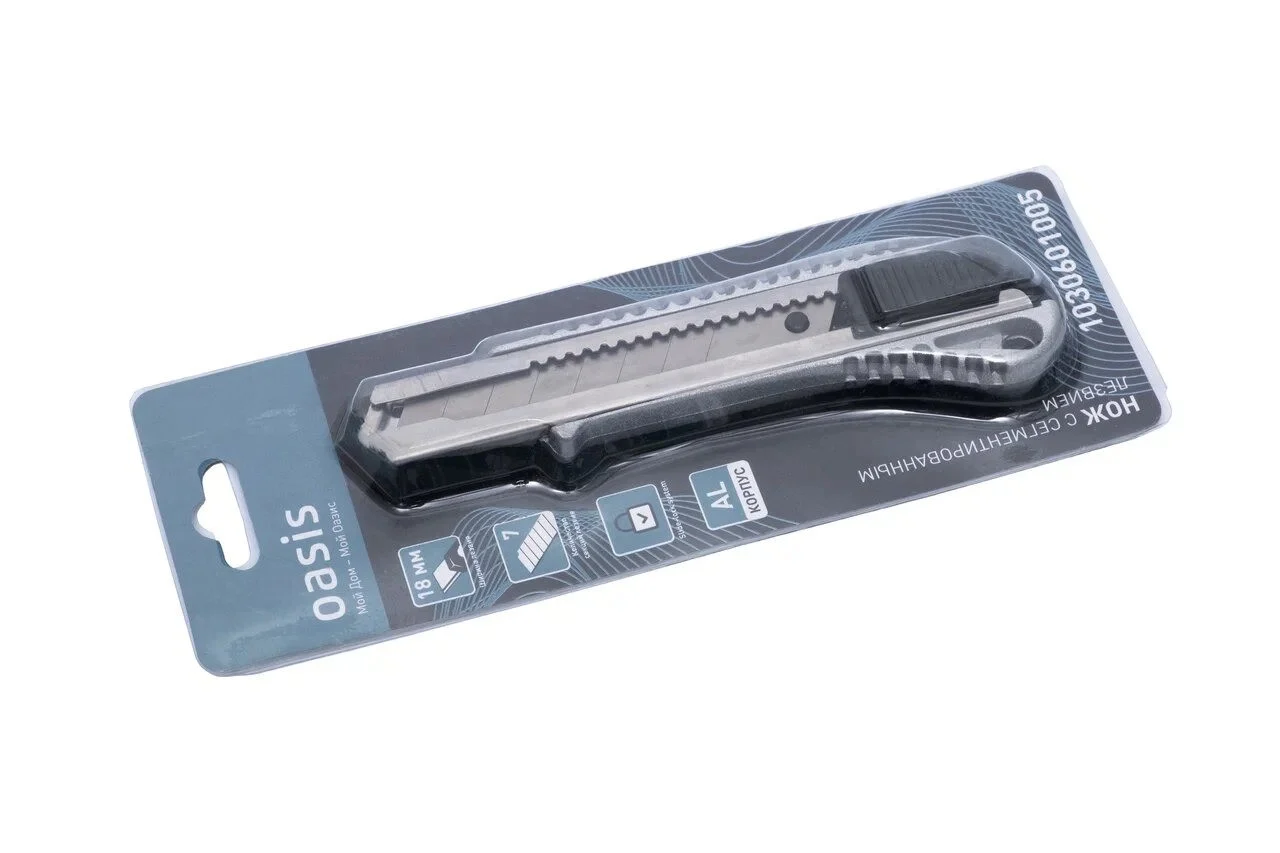 Нож с сегментированным лезвием Oasis 18х100х0,5 мм, алюминиевый корпус 1 Нож с сегментированным лезвием Oasis 18х100х0