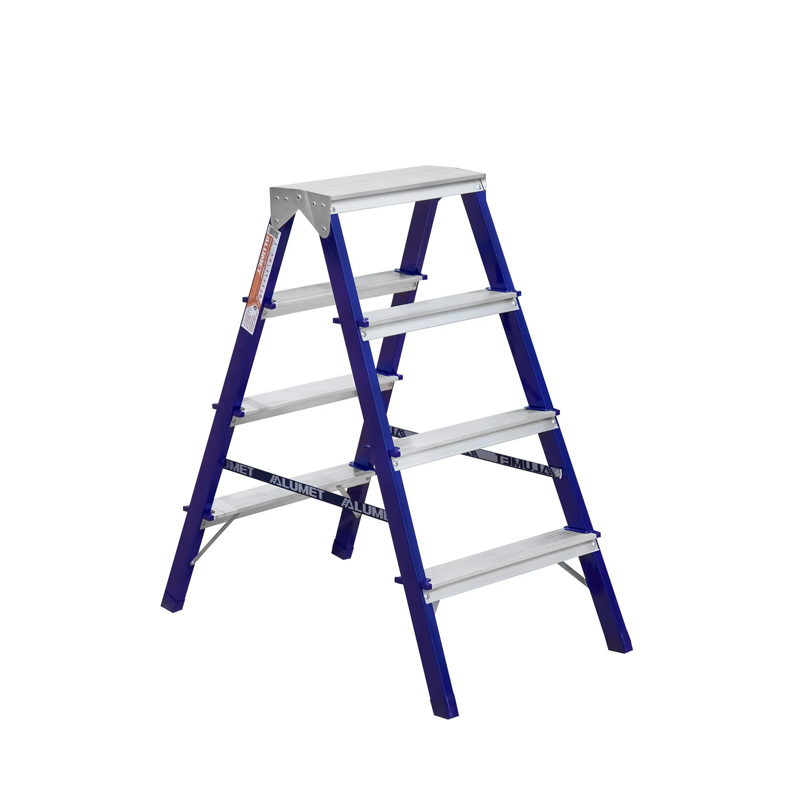 Лестница-стремянка двусторонняя Алюмет MD8204 (40*20, 4-х ступ., сталь, алюм. ступени) 1 Лестница-стремянка двусторонняя Алюмет MD8204 (40*20