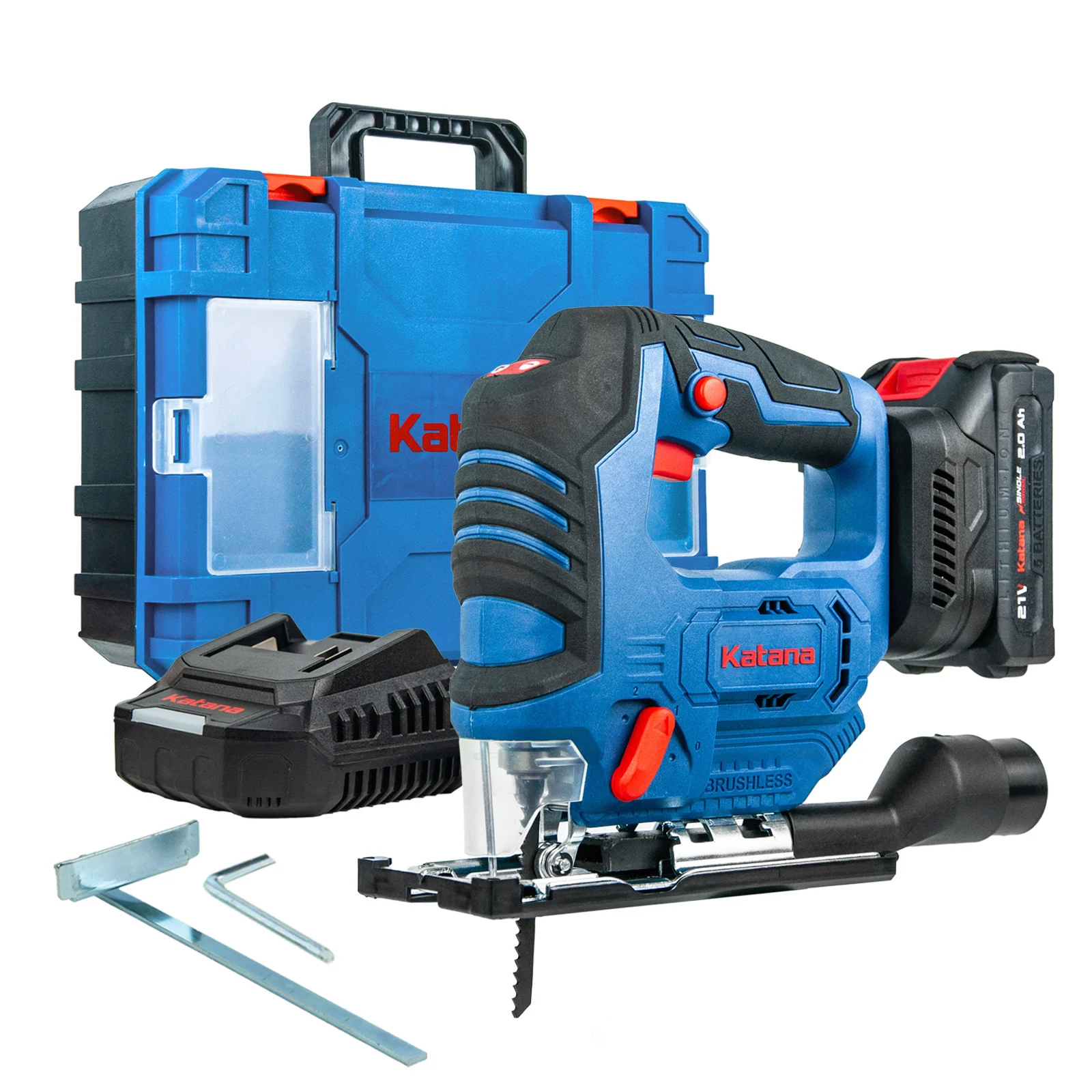 Лобзик аккумуляторный KATANA AL8351S (Бесщеточный, 21В, 1 акк, 2Ач, пропил до 65мм, SDS, маятн. ход, 2 21В
