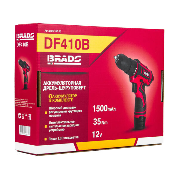 Дрель-шуруповерт аккумуляторный BRADO DF410B в коробке (12В, 1 акк, 1,5 А/ч Li-ion, 2 ск, 35 Нм) — изображение 7