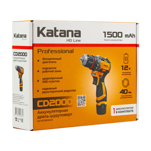 Дрель-шуруповерт аккумуляторный Katana CD2000 в кор.(бесщет.,12В,1 акк,1,5 А/ч Li-ion, 2 ск, 40 Нм) — изображение 8