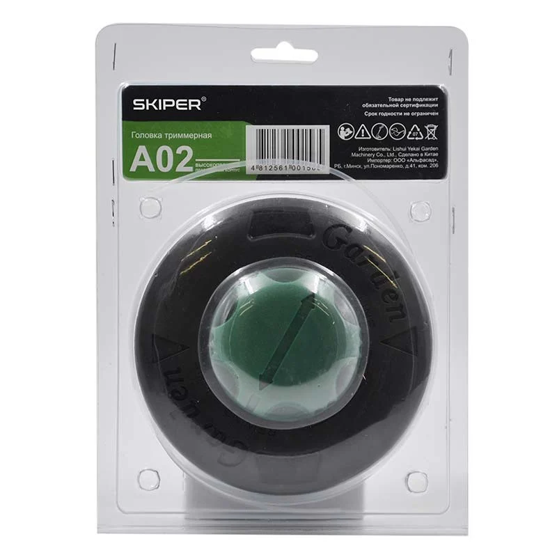 Головка триммерная SKIPER A02 2,4мм,(10*1,25 "мама" лев. рез.), 480 гр,без разб., (блистр). d 130 1 Головка триммерная SKIPER A02 2