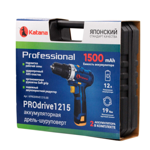 Дрель-шуруповерт аккумуляторный KATANA PROdrive 1215 (12В, 2 акк, 1,5 А/ч Li-ion  2 ск, 19Нм, кейс) — изображение 8