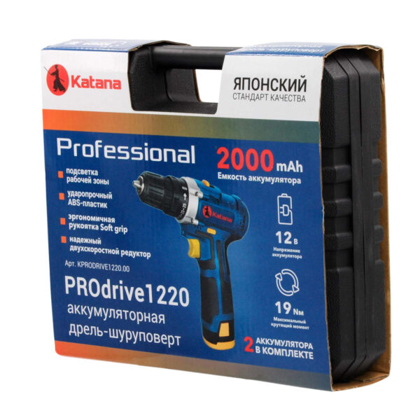 Дрель-шуруповерт аккумуляторный KATANA PROdrive 1220 (12В, 2 акк, 2,0 А/ч Li-ion, 2 ск, 19 Нм, кейс) — изображение 8