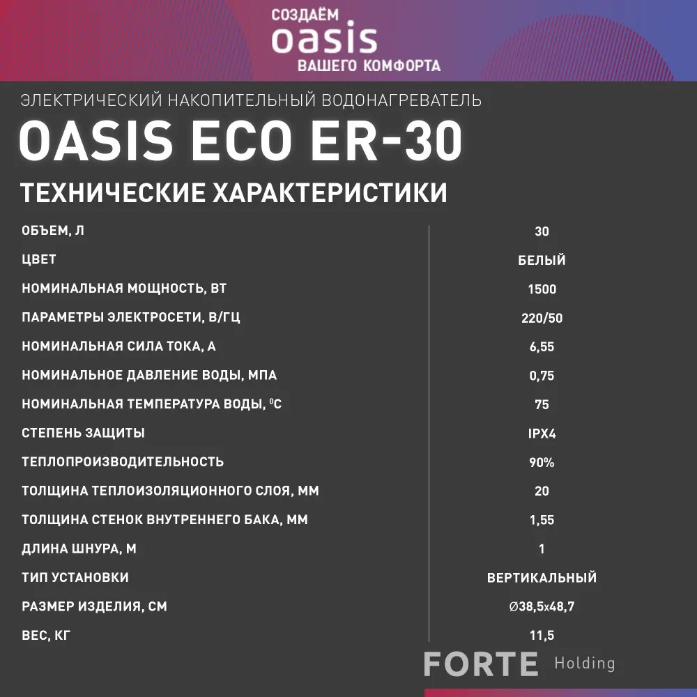 Водонагреватель накопит. Oasis Eco ER-30 (1500Вт, 30л, медный ТЭН, до 48ч, эмаль) 6 Водонагреватель накопит. Oasis Eco ER-30 (1500Вт, 30л, медный ТЭН, до 48ч, эмаль) — изображение 6