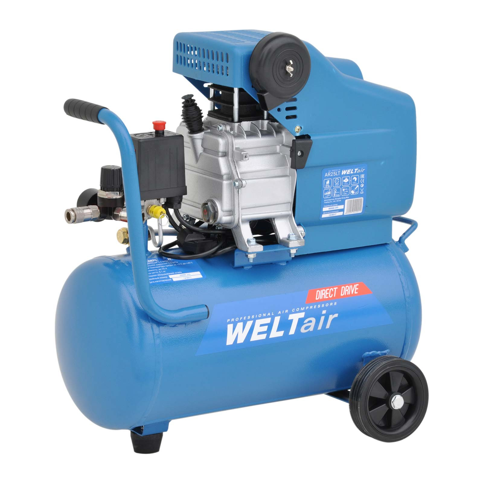 Воздушный компрессор WELT AR25LT (до 235 л/мин, 8 атм, 25 л, 230 В, 1.50 кВт) 3 25 л