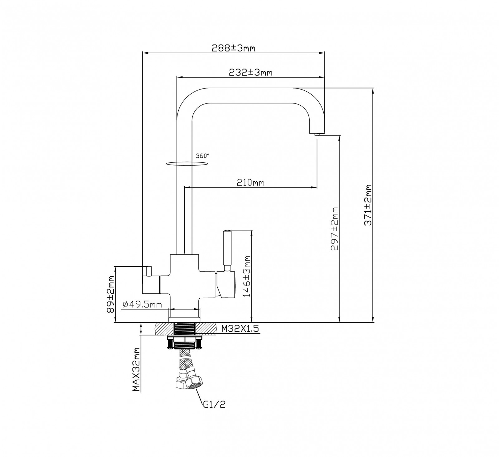 Смеситель латунный для кухни "Oasis" L1006GF (М32×1,5, 29,7см) 2 5