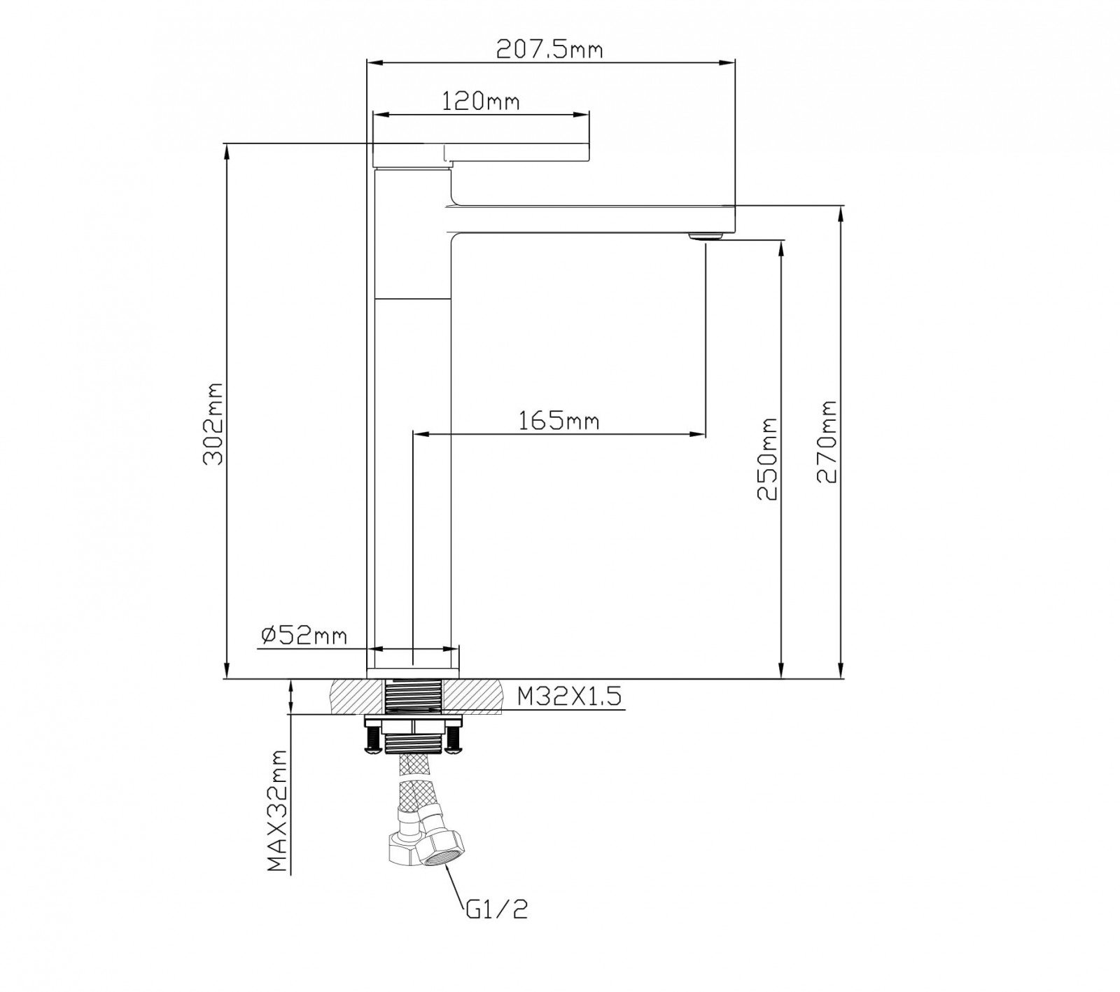 Смеситель латунный для раковины и умывальника "Oasis" L3006MG (М32×1,5, 25см) 2 5
