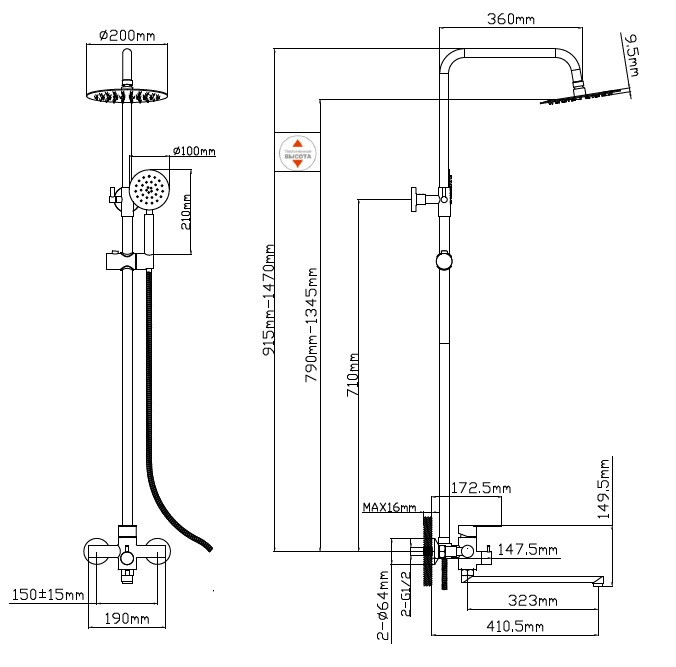 Смеситель (душевая стойка) настенный из нержавеющей стали для ванной комнаты "Oasis" SUS2000MSt_Car 2 Смеситель (душевая стойка) настенный из нержавеющей стали для ванной комнаты "Oasis" SUS2000MSt_Car — изображение 2
