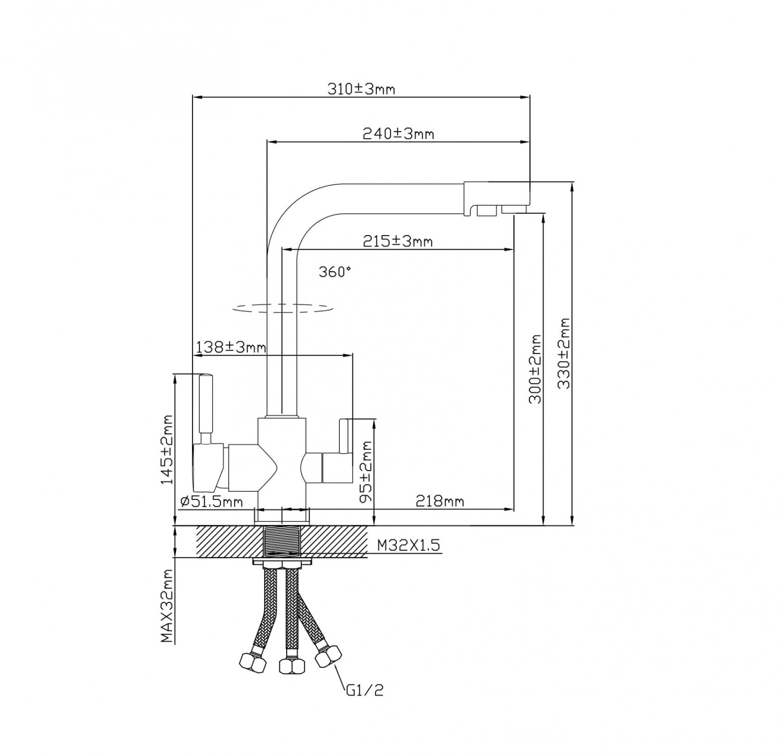 Смеситель латунный для кухни "Oasis" L1007GF (М32×1,5, 30,5см) 2 5